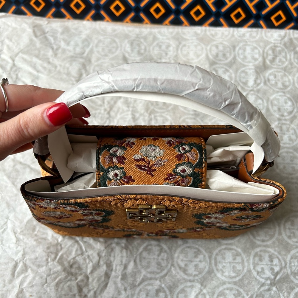 Tory Burch Britten Brocade Micro Satchel Crossbody Rust Sunset Bonfire Floral - Picture 6 of 17